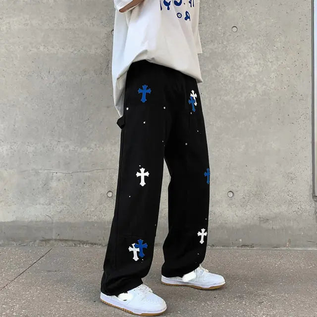 Men's Jeans Black Baggy Men Vintage Letter Embroidery Wide Leg Y2k Hombre Casual Straight Hip-hop